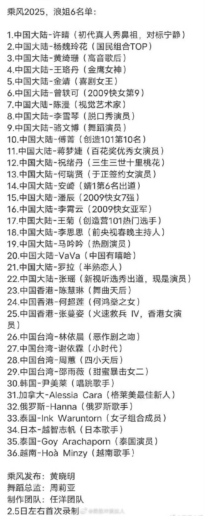 乘风2025全阵容公布,王珞丹加盟引发热议! 乘风2025全阵容公布,王珞丹加盟引发热议!
